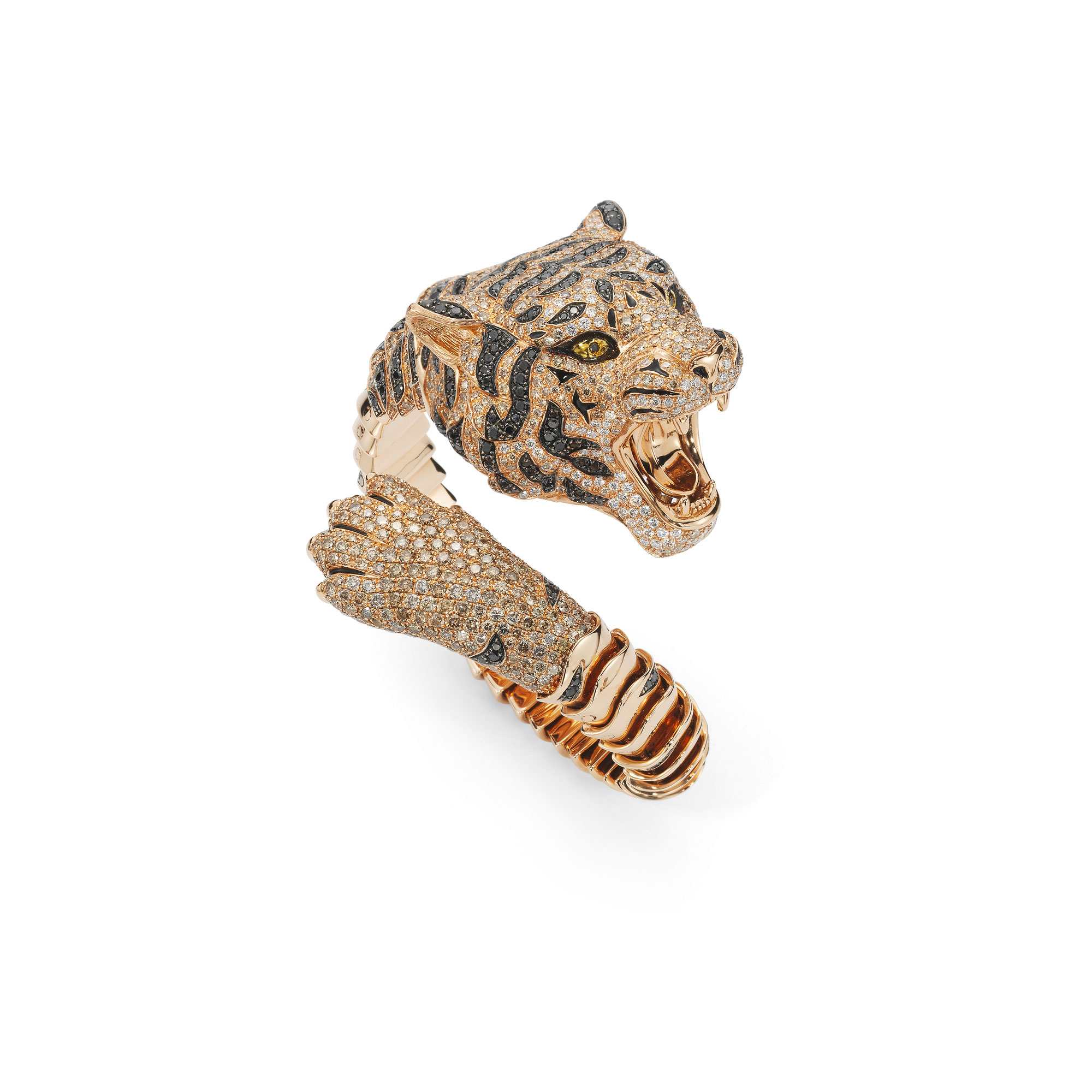 tiger gold and precious stones ring