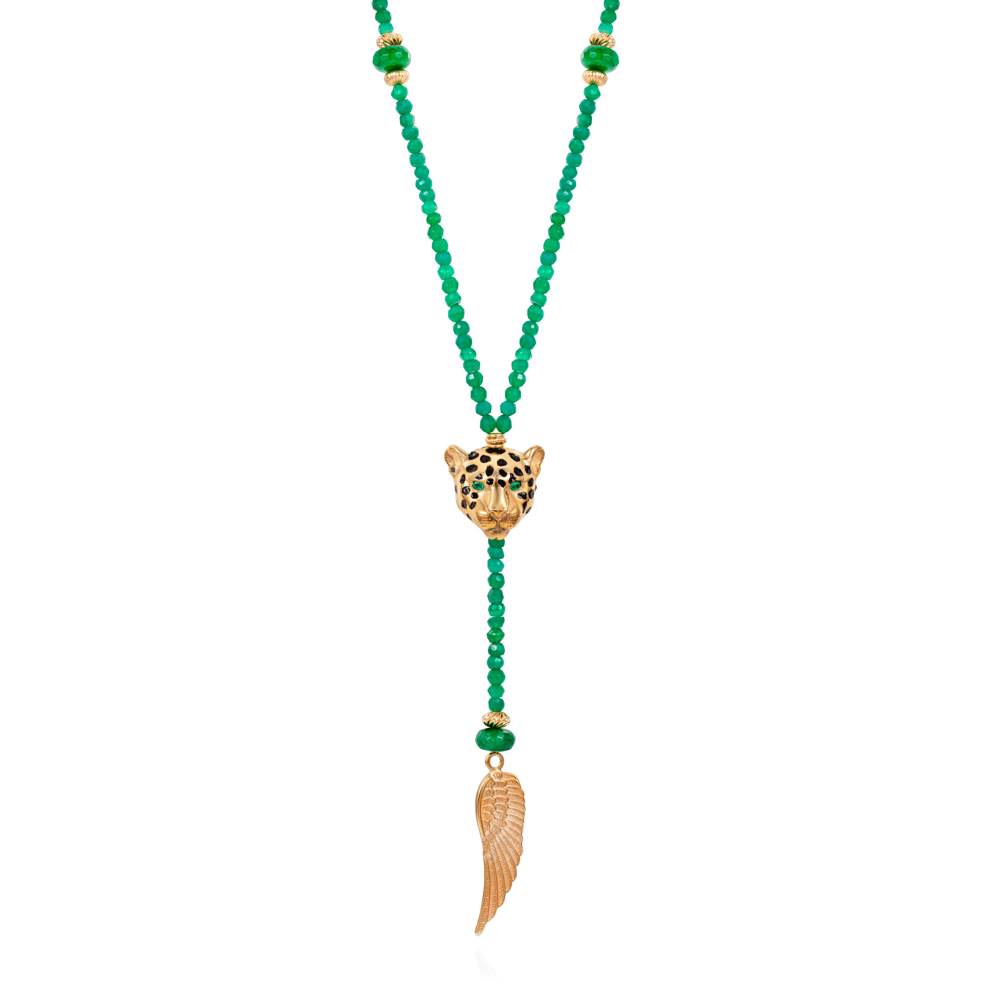 emerald pearls and tiger head precious necklace