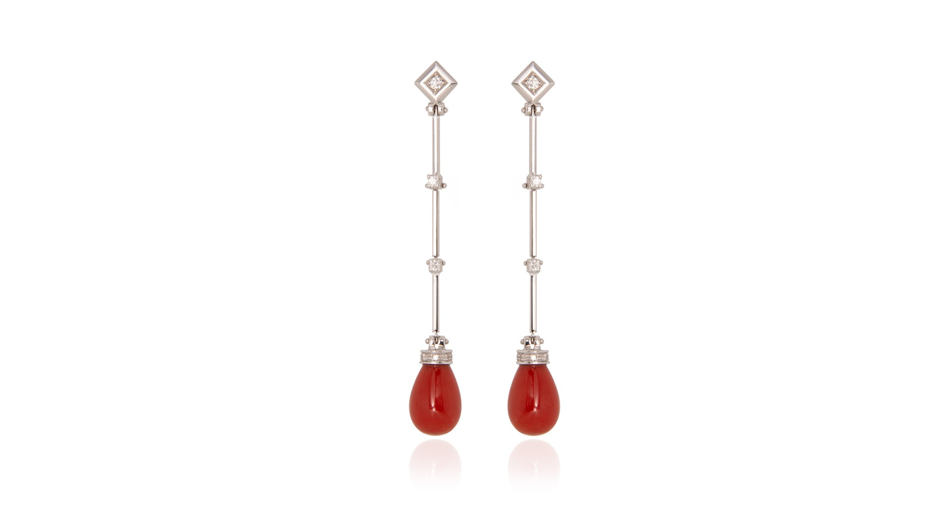 red earrings with precious stones