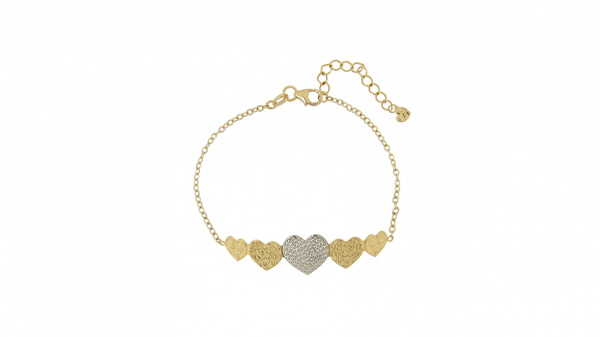 golden bracelet with hearth shaped charms