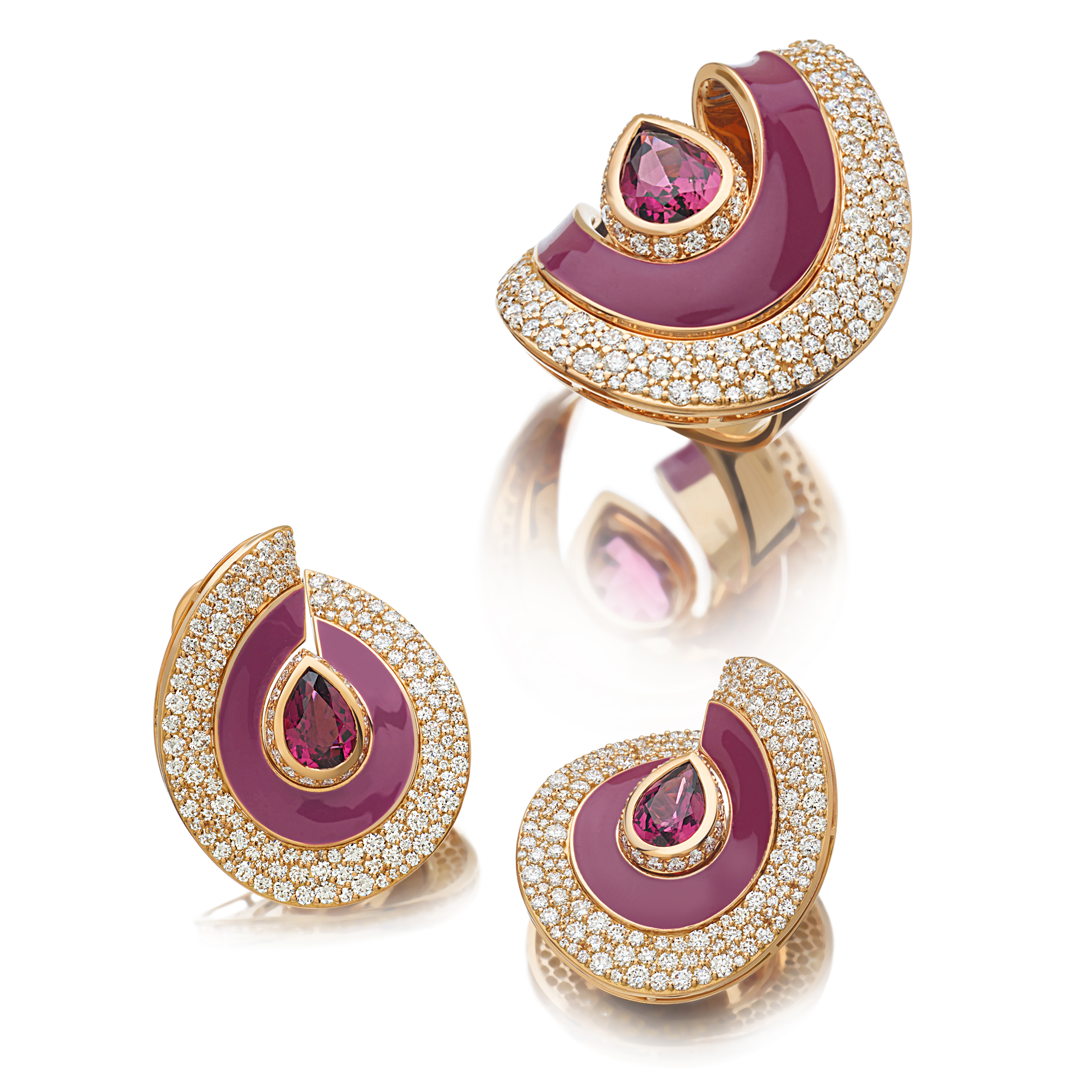 purple diamonds and precious stone ring and earrings