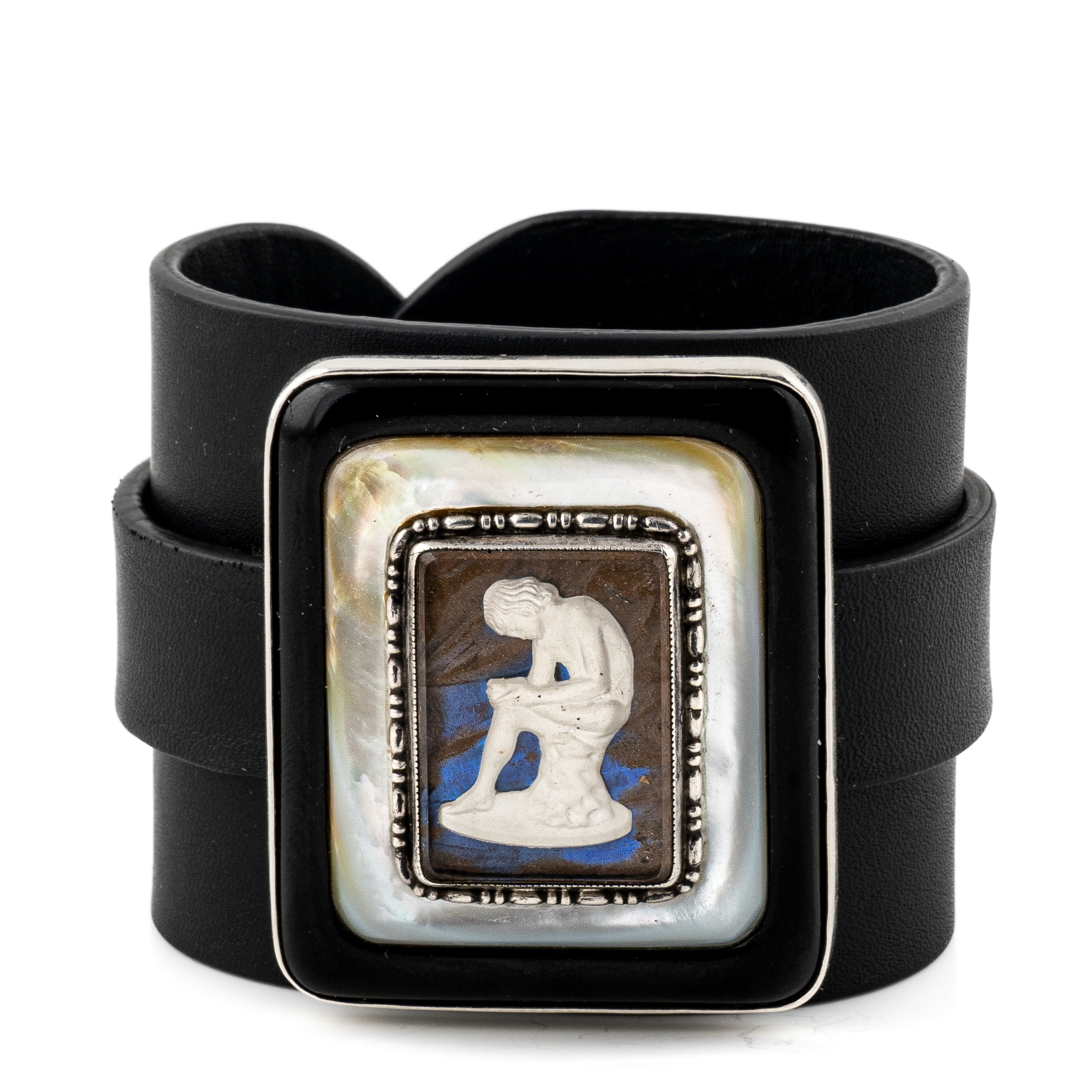 leather bracelet with a big cameo of the Spinario statue