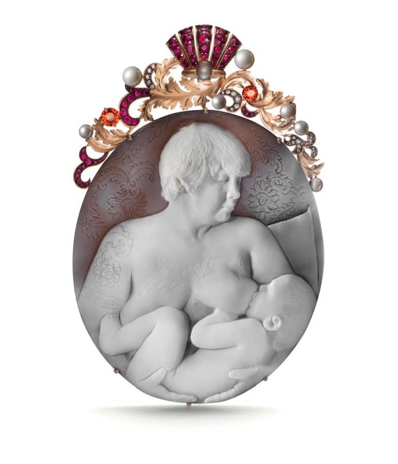 cameo brooch with a mother breastfeeding her child