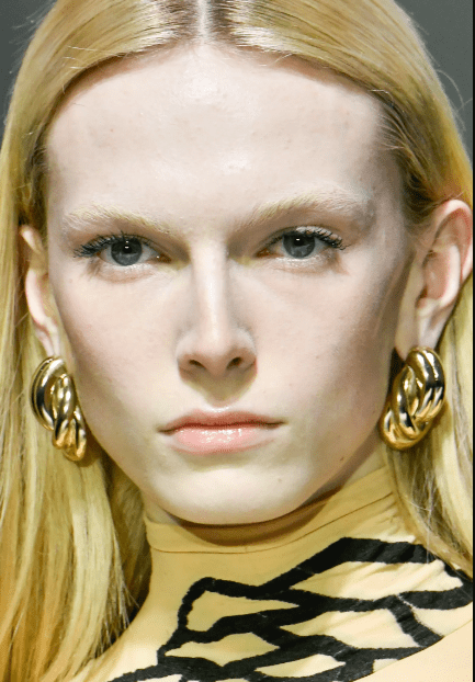 missoni fashion show model closeup gold earrings