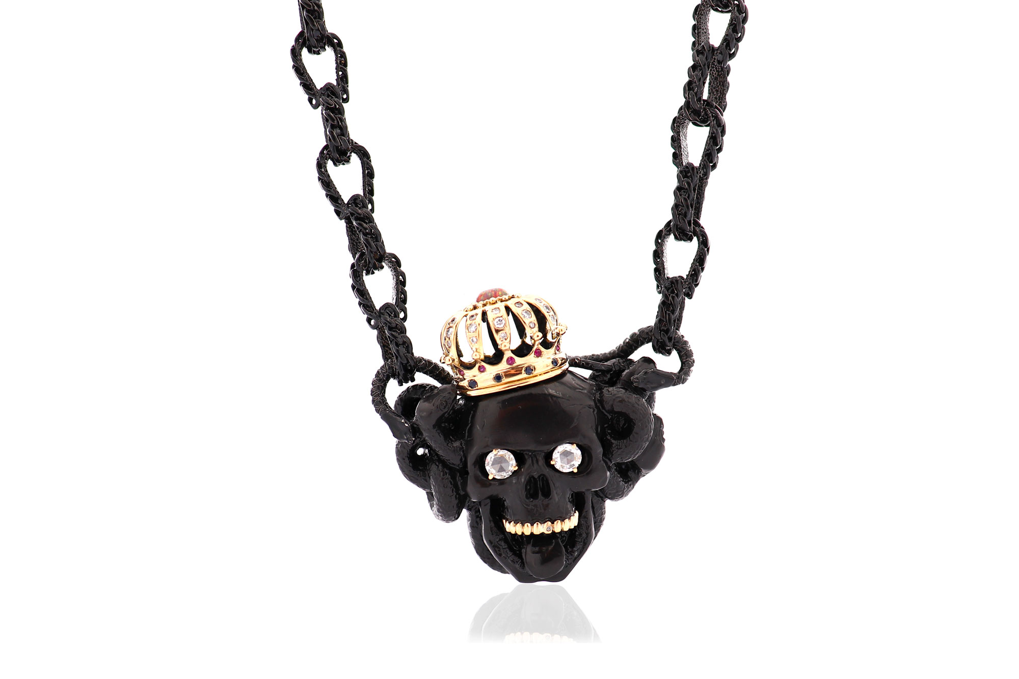 black skull necklaces made with precious materials