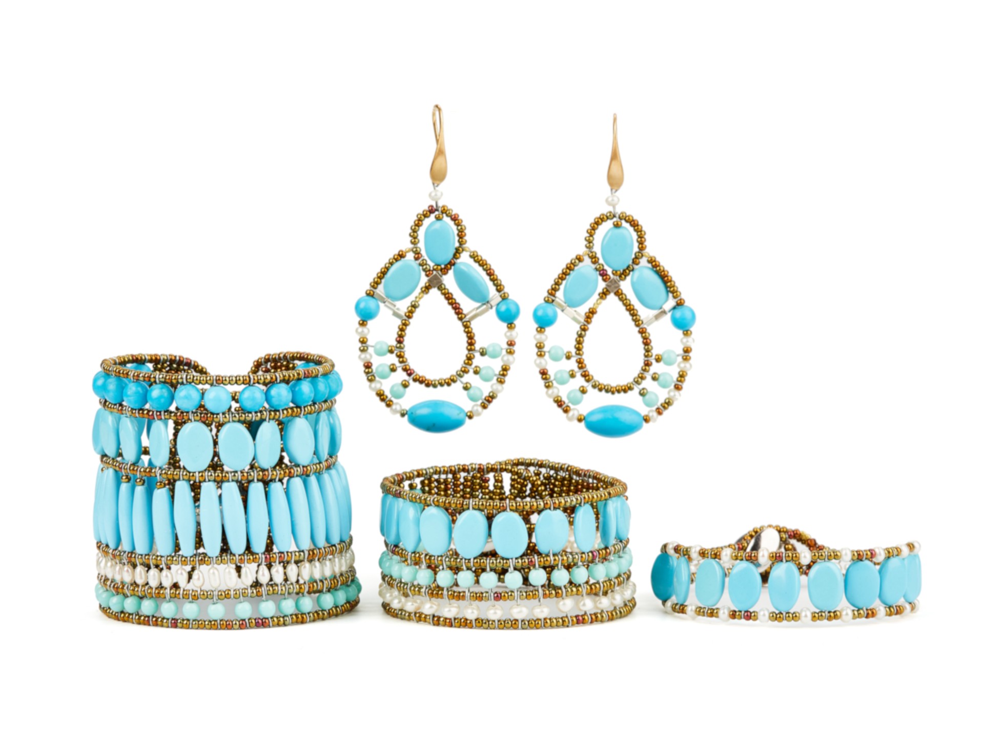 blue earrings, bracelets and jewels
