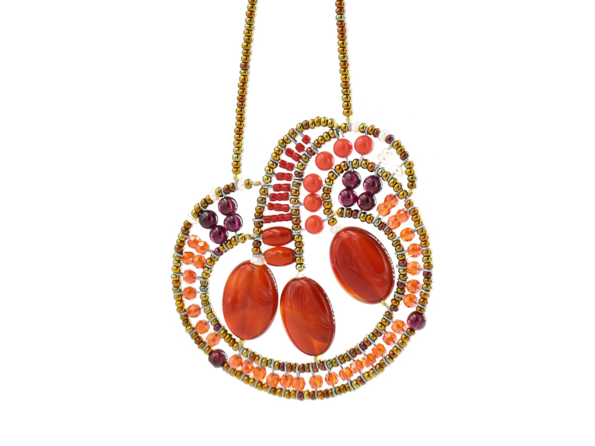 necklace with gold and red stones